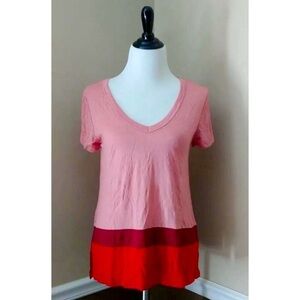 Pink & Red Colorblock Tee T-Shirt Top by Sweet Claire from Modcloth Small